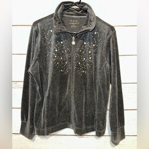 Gray Velour Jacket with Metal Embellishments Size PL  Office  Casual Wear Soft